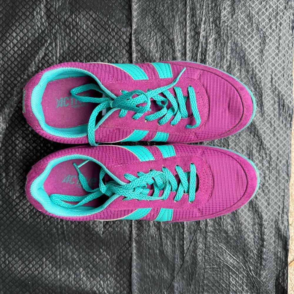 Vibrant Purple and Green Sneakers for Casual Comfort